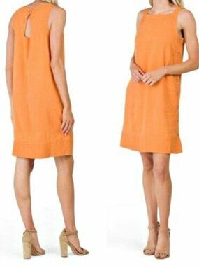 For Cynthia Orange Linen Blend Tank Dress